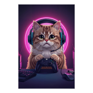 Gamer Cat Kids Poster – Funny Cartoon Kitten