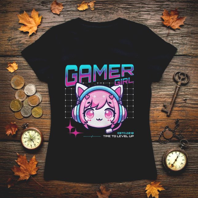 Gamer Girl Cat T-Shirt (Créateur téléchargé)