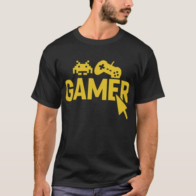 “Gamer Icons T-Shirt – Retro Controller and Pixel  (Devant)