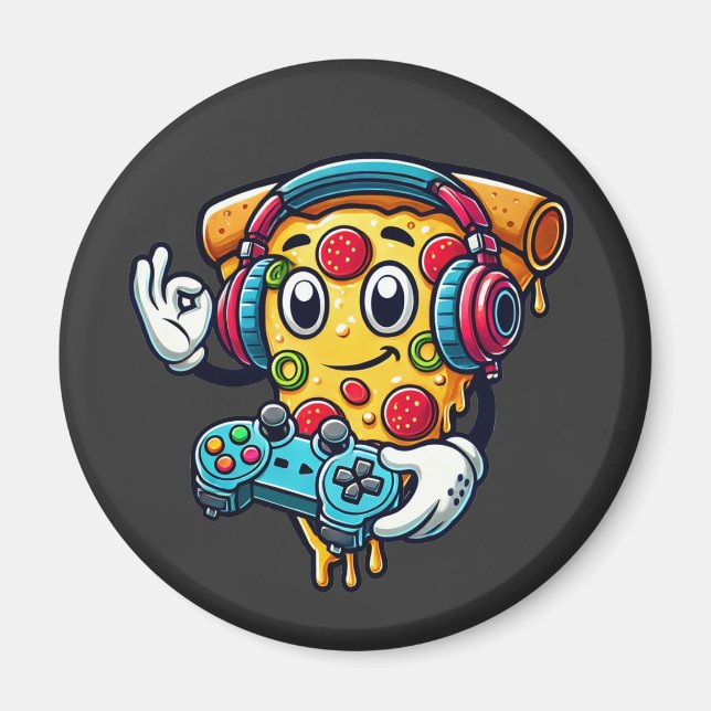 Gamer Pizza Vidéo Jeu Aimant alimentaire (Devant)