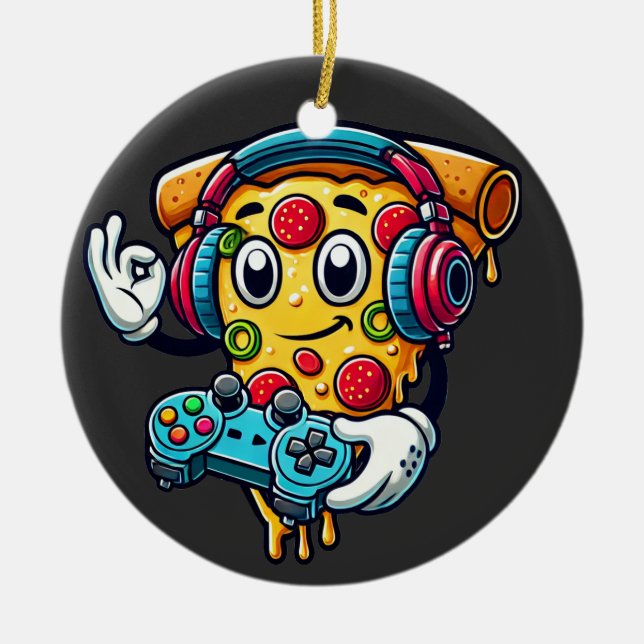 Gamer Pizza Vidéo Jeu Alimentation Ornement en cér (Devant)