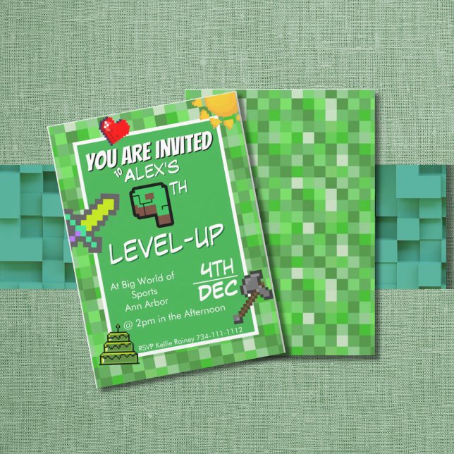 Gamer's Birthday Invitation Green Pixels (Créateur téléchargé)