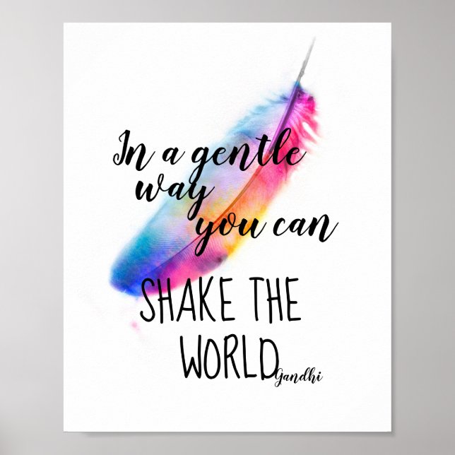 Gandhi inspiré citation poster plumes colorées (Devant)