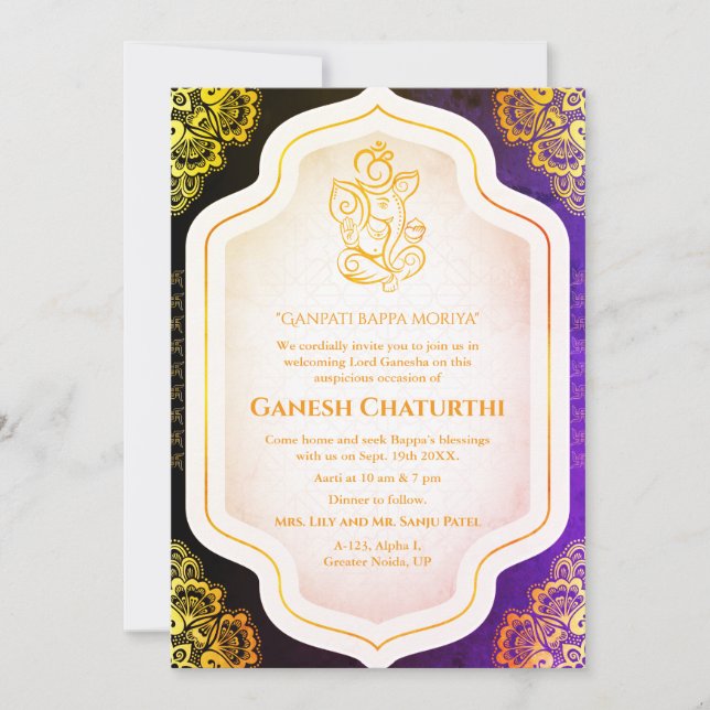 Ganesh Chaturthi Puja Golden Invitation (Devant)