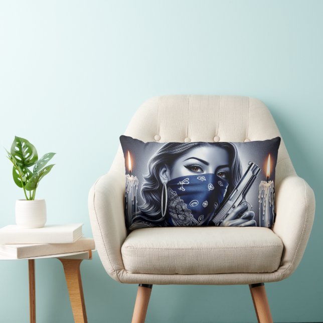 Gangster Girl Hip hop chicano art Throw Oreiller (Chaise)