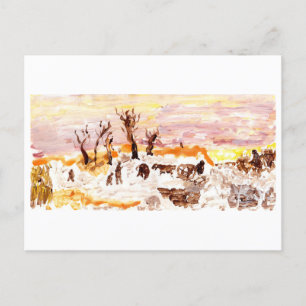Garage de travail, carte postale ciel rose