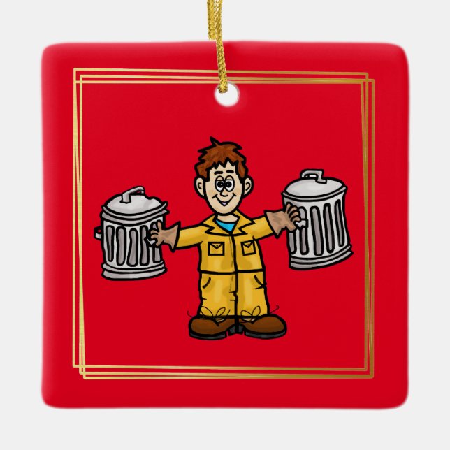 Garbage Man tenant deux boîtes Ornement de Noël (Devant)