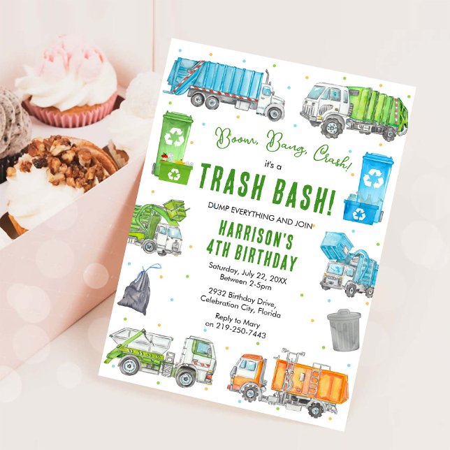 Garbage Trash Truck Birthday Invitation (Créateur téléchargé)