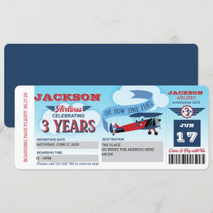 Garçon, 3e anniversaire, carte d'embarquement, avi