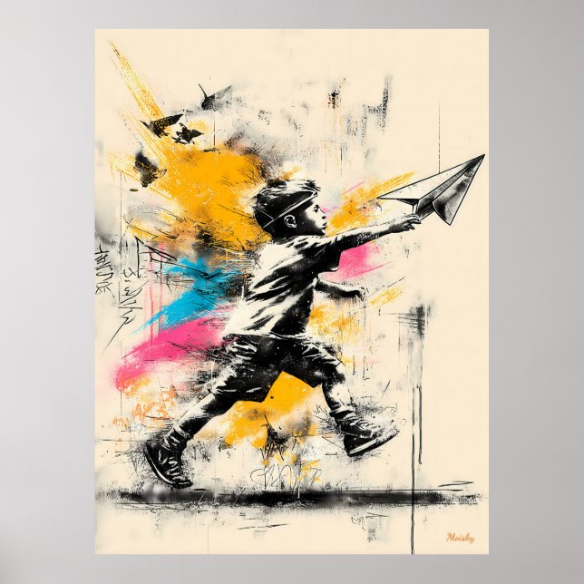Garçon avec plan en papier - Poster Graffiti Art S (Devant)