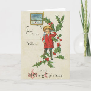 Garçon avec téléphone carte de Noël