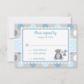 Garçon baby shower RSVP carte bleu gris ours en pe
