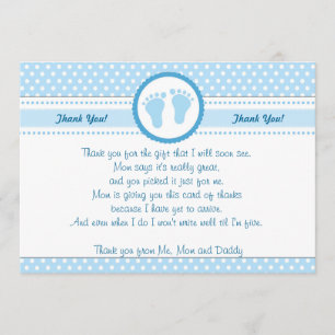Garçon bleu de carte de remerciements de baby