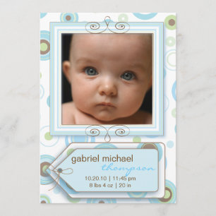 Garçon Blue Polka Dot & Stripes Baby Faire-part
