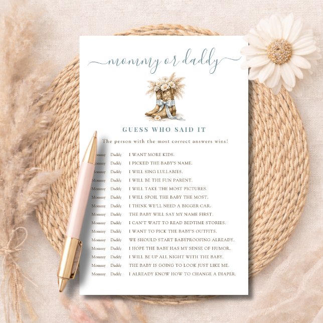 Garçon Bottes & Rubans Maman ou Papa Devine Qui A  (Créateur téléchargé)