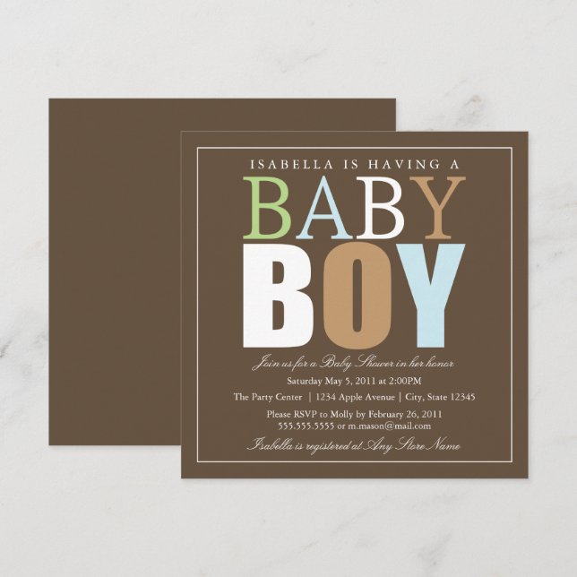 Garçon Carré| Invitation Baby shower (Devant / Derrière)