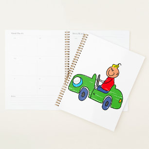 Garçon Dans Une Voiture Verte Spiral Planner