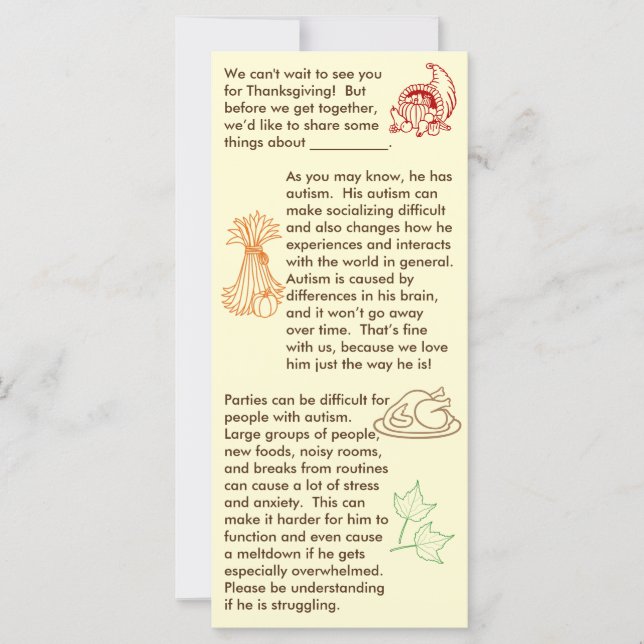 Garçon de Thanksgiving autiste (Devant)