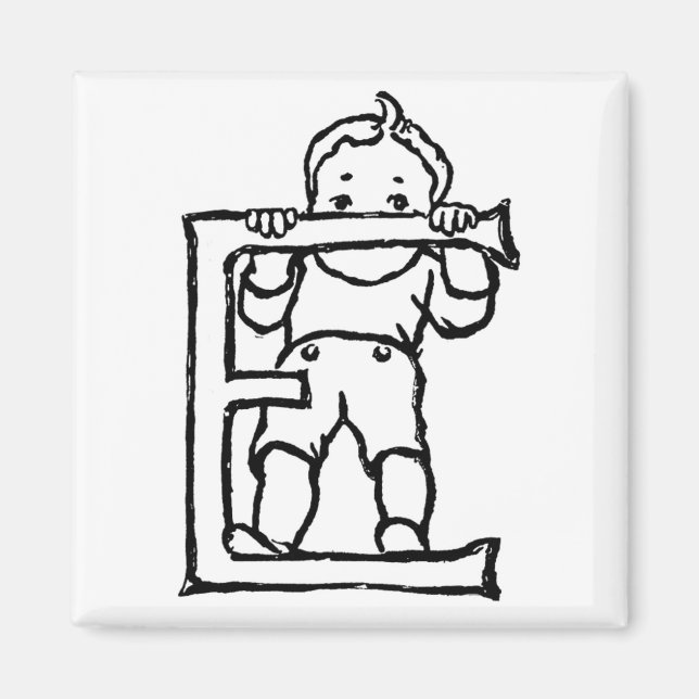 Garçon debout sur la lettre 'E' - Aimant (Devant)