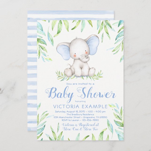 Garçon Elephant Jungle Baby Shower Invitations (Devant / Derrière)