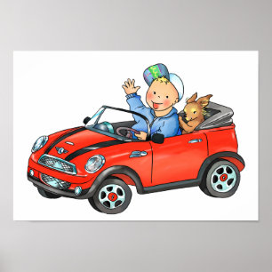 Garçon en Red Toy Car - Poster