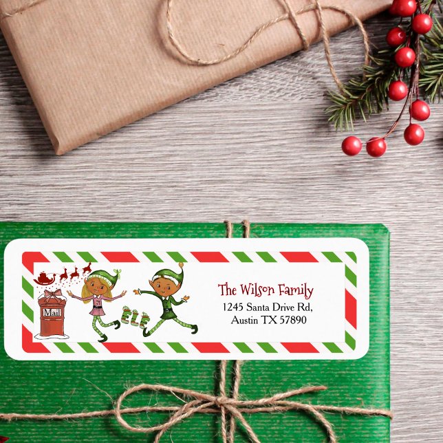 Garçon Fée Fantaisiste Fille Étiquette d'Adresse d (Whimsical Elf Boy Girl Christmas Return Address Label)