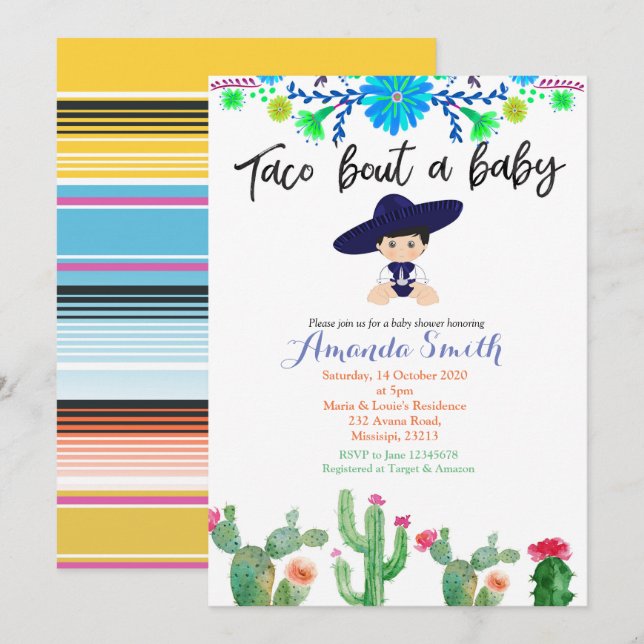 Garçon Fiesta cactus baby shower Invitation Muchac (Devant / Derrière)