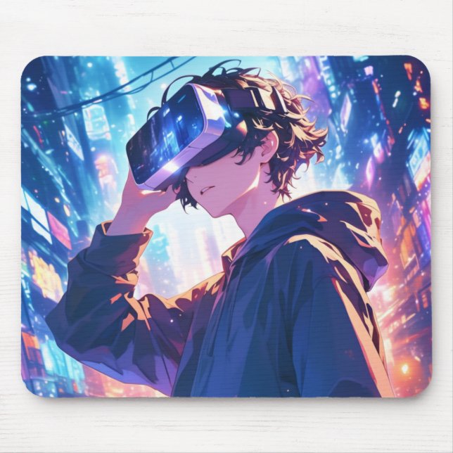 Garçon Futuriste Avec VR - Tapis de Souris Anime (Devant)
