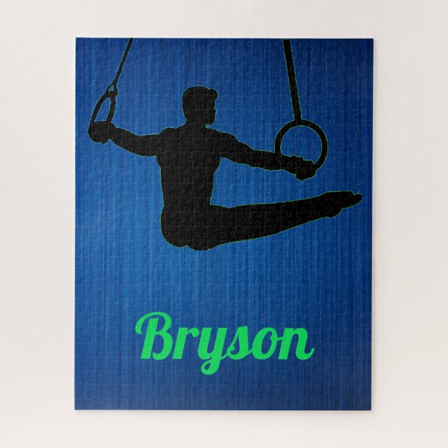 Garçon Gymnastique Anneaux Puzzle avec nom ! (Vertical)