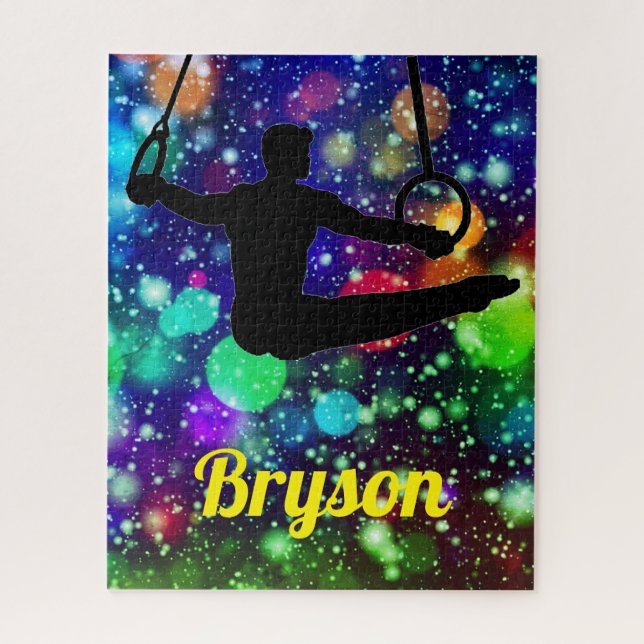 Garçon Gymnastique Anneaux Puzzle avec Nom! (Vertical)
