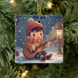 garçon jouant d'une guitare Ornement de Noël