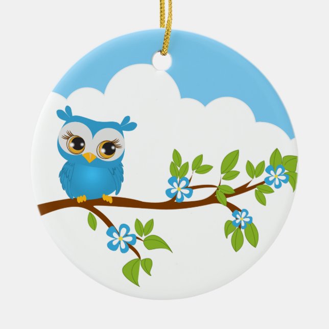Garçon mignon de hibou sur un ornement de branche (Devant)