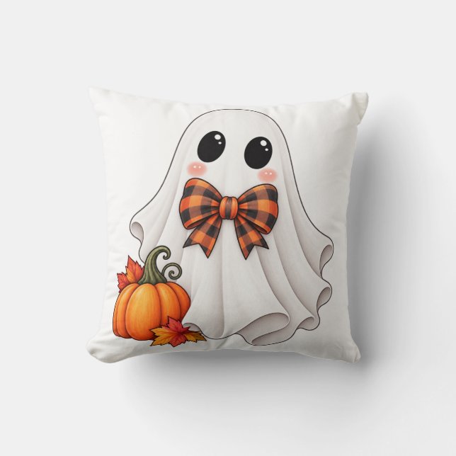 Garçon mignon fantôme et citrouille Coussin de lan (Recto)