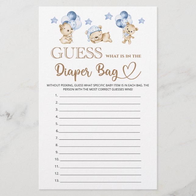 Garçon ours baby shower ce qui est dans le sac de  (Devant)