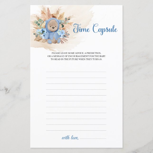 Garçon ours en peluche pampas fleurs bleues Time C (Devant)