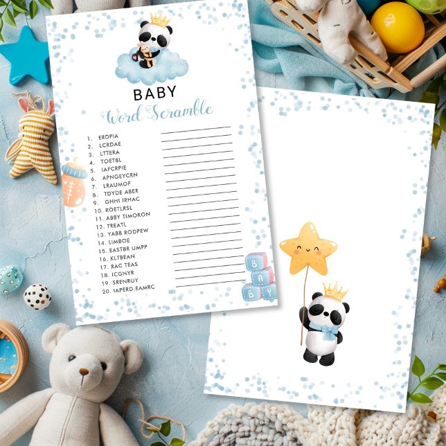 Garçon Panda Bear Blue Baby Word Scramble Douche J (Boy Panda Bear Blue Baby Word Scramble Shower Game)
