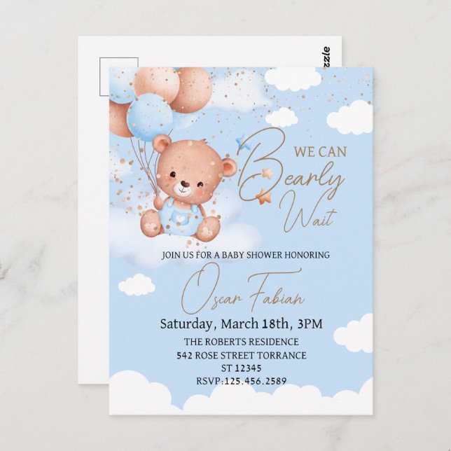 Garçon portant baby shower invitation Carte postal (Devant / Derrière)