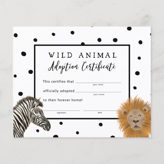 Garçon Safari Anniversaire Certificat d'adoption (Devant)