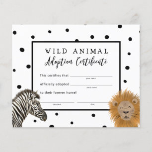 Garçon Safari Anniversaire Certificat d'adoption