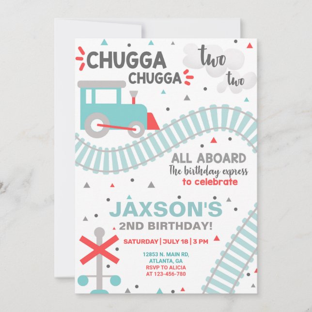 Garçon train 2ème invitation de deuxième anniversa (Devant)