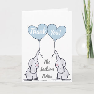 Garçon Twins Baby Elephant Carte de remerciements