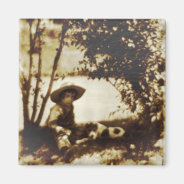 Garçon vintage Avec Chien Au Rest Magnet (Devant)