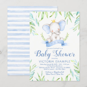 Garçons Elephant Prince Baby Shower Invitations