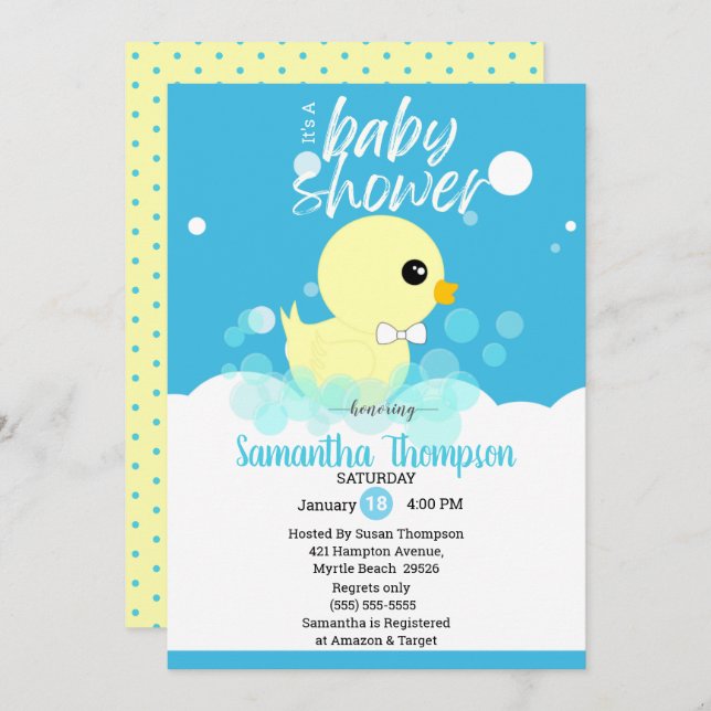 Garçons En Caoutchouc Bébé Douche Invitations (Devant / Derrière)