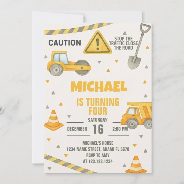 Garçons en construction Invitation d'anniversaire (Devant)