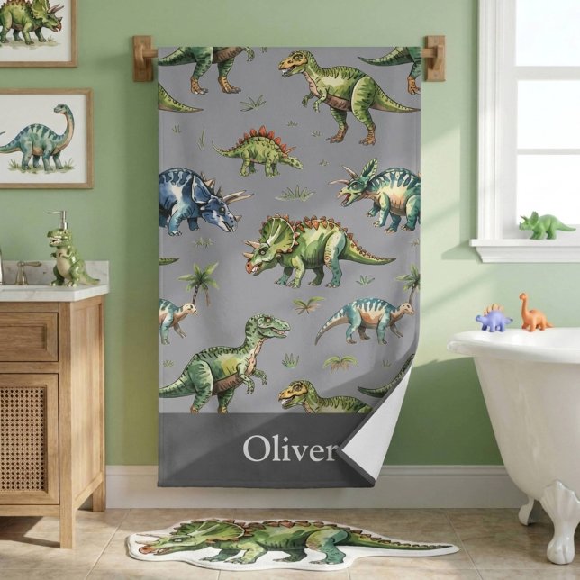 Garçons Mignon Dinosaure Aquarelle & Nom Enfants (Créateur téléchargé)