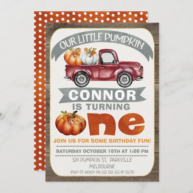 Garçons Notre Petit Citrouille Invitation d'annive (Devant / Derrière)