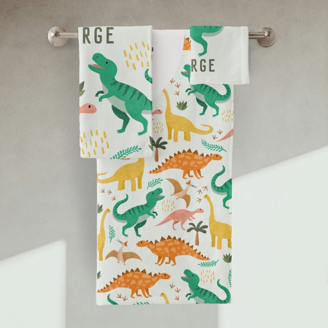 Garçons Serviette T-Rex Jungle Dinosaure Monogramm (Créateur téléchargé)