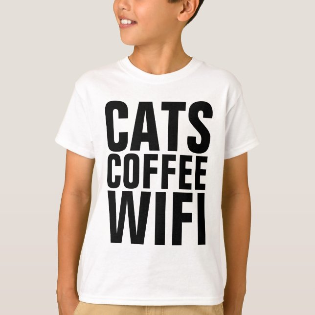 GARÇONS T-shirts CAT pour enfants, CATS CAFÉ WIFI (Devant)