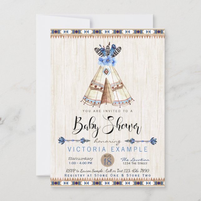 Garçons Teepee Tribal Baby Shower Invitations (Devant)